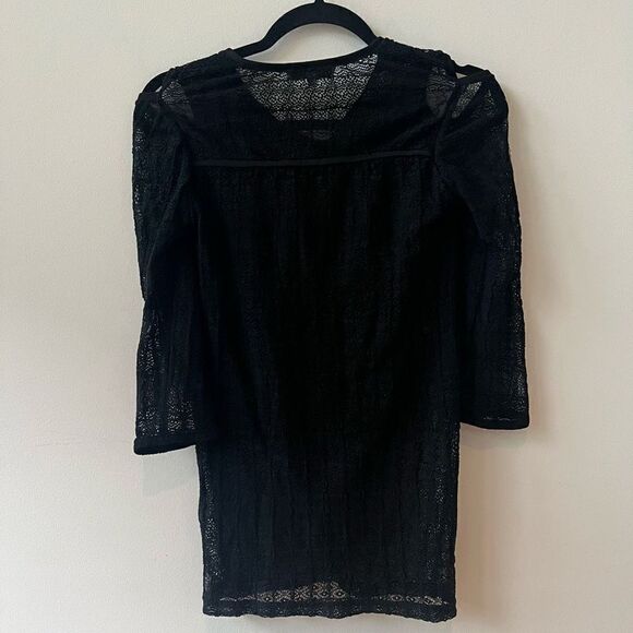 IRO Women's Elbow Length Sleeve Cold Shoulder V-Neck Lace Black Top Size Small - Picture 2 of 8